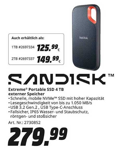 SanDisk Extreme® Portable SSD 4 TB externer Speicher