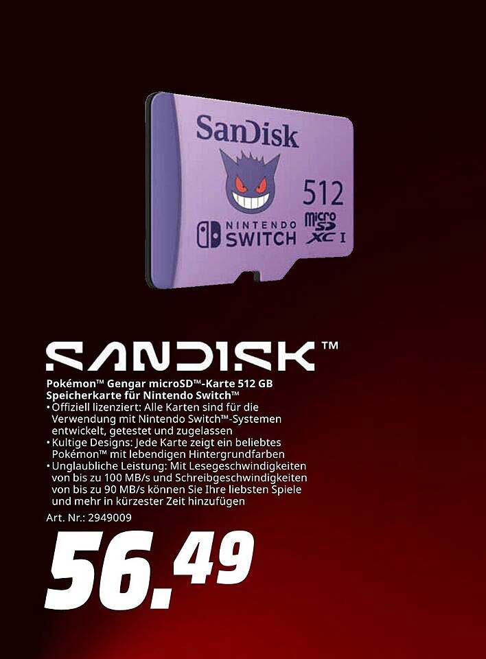 SanDisk Pokémon™ Gengar microSD™-Karte 512 GB für Nintendo Switch™