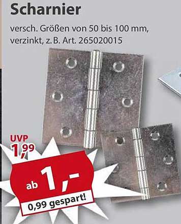Scharnier - Verschiedene Größen von 50 bis 100 mm, verzinkt, z.B. Art. 265020015