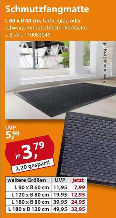 Schmutzfangmatte L 60 x B 40 cm, Farbe: grau oder schwarz