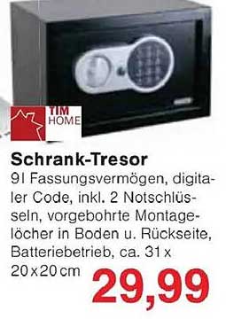 Schrank-Tresor mit 9 Litern Fassungsvermögen