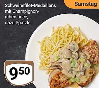 Schweinefilet-Medaillons mit Champignonrahmsauce, dazu Spätzle
