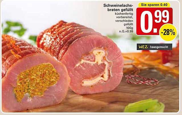 Schweinelachsbraten gefüllt küchenfertig vorbereitet, verschieden gefüllt