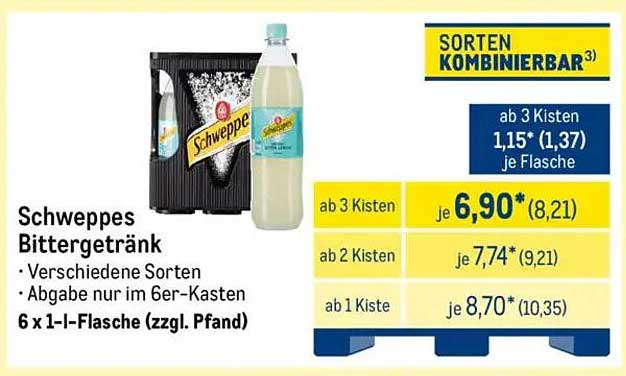 Schweppes Bittergetränk 6 x 1-l-Flasche (zzgl. Pfand)