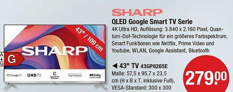SHARP QLED Google Smart TV Serie 43" (109 cm) - Jetzt im V-Markt