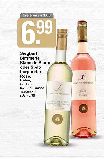 Siegbert Bimmerle Blanc de Blanc oder Spätburgunder Rosé, 0,75 L - nur 6,99 €