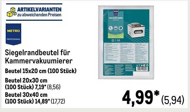 Siegelrandbeutel für Kammer-vakuumierer 15x20 cm (100 Stück)