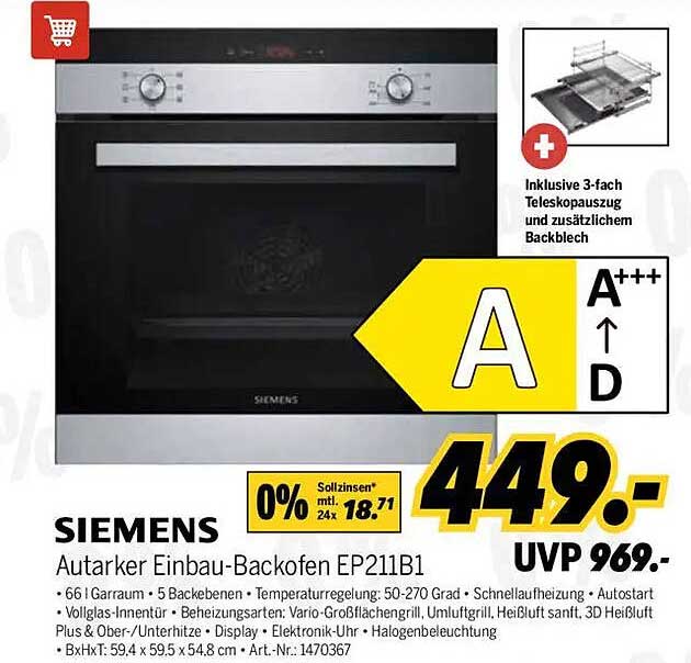 SIEMENS Autarker Einbau-Backofen EP211B1