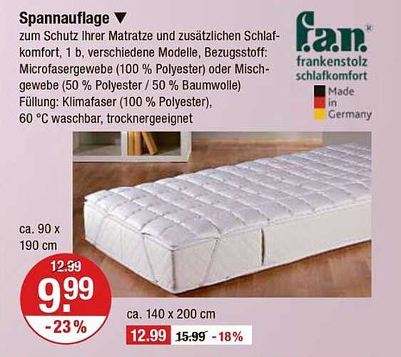 Spannauflage für Matratzen - frankenstolz Schlafkomfort