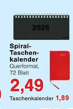 Spiral-Taschenkalender 2026 - Querformat, 72 Blatt
