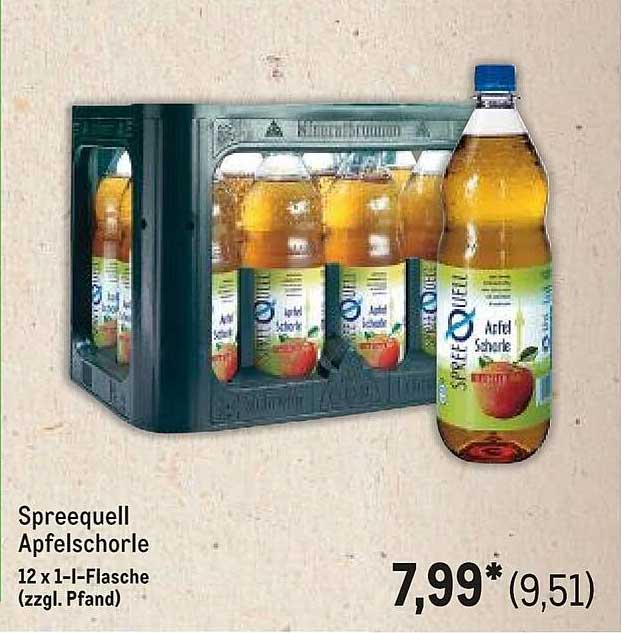 Spreequell Apfelschorle 12 x 1-L-Flasche (zzgl. Pfand)