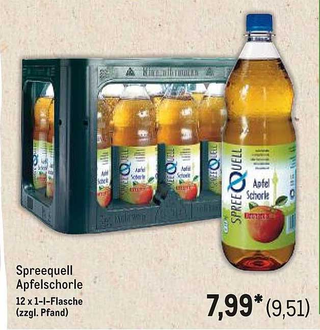 Spreequell Apfelschorle 12 x 1-Liter-Flasche (zzgl. Pfand)