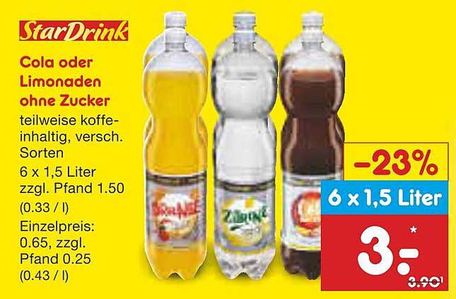 StarDrink Cola oder Limonaden ohne Zucker 6 x 1,5 Liter