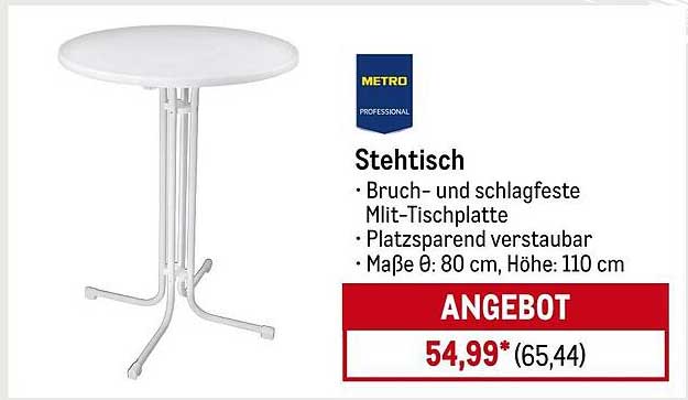 Stehtisch - Bruch- und schlagfeste Milt-Tischplatte, platzsparend verstaubar
