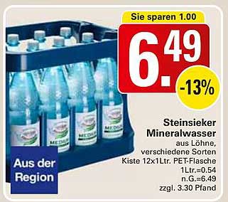 Steinsieker Mineralwasser aus Löhne, verschiedene Sorten