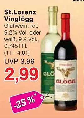 St.Lorenz Vinglögg Glühwein, rot oder weiß, 0,745 l