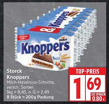 Storck Knoppers Milch-Haselnuss-Schnitte, 200g Packung