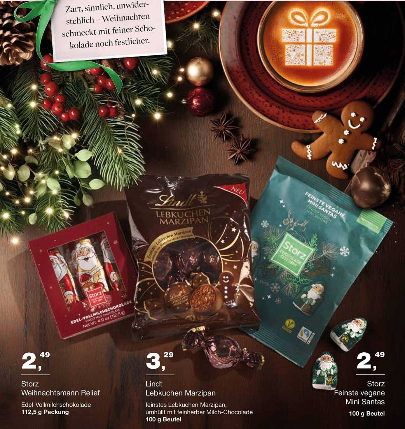 Storz Weihnachtsmann Relief und Lindt Lebkuchen Marzipan