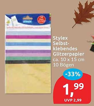 Stylex Selbstklebendes Glitzerpapier ca. 10 x 15 cm 10 Bögen