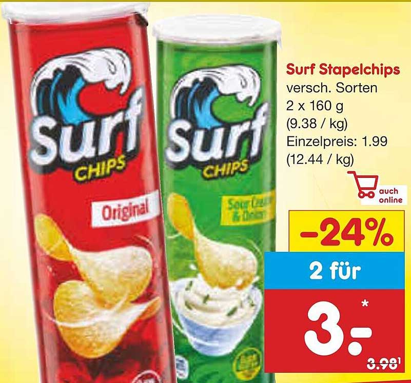 Surf Stapelchips versch. Sorten 2 x 160 g