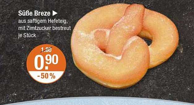Süße Breze aus saftigem Hefeteig mit Zimt-Zucker bestreut, je Stück