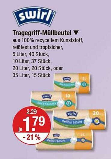 swirl Tragegriff-Müllbeutel - 100% recycelter Kunststoff