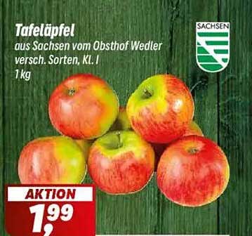 Tafeläpfel aus Sachsen vom Obsthof Wedler, 1 kg, verschiedene Sorten, KL. I