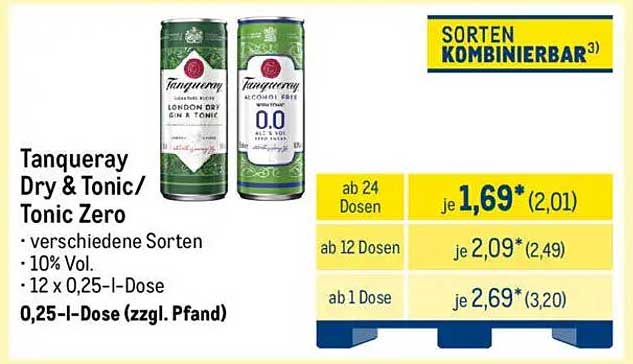 Tanqueray Dry & Tonic/Tonic Zero – 0,25-l-Dose