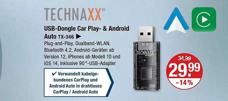 TECHNAXX USB-Dongle Car Play- & Android Auto TX-346