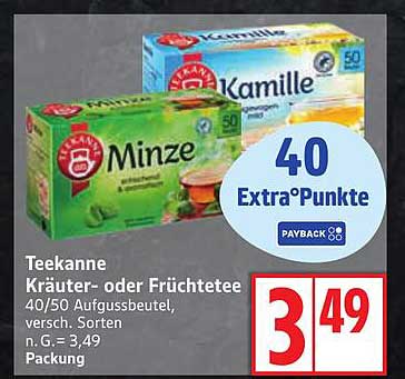 Teekanne Kräuter- oder Früchtetee 40/50 Aufgussbeutel, diverse Sorten