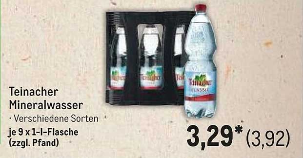 Teinacher Mineralwasser – Verschiedene Sorten, 9 x 1 l-Flasche