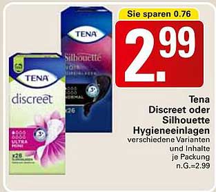 Tena Discreet oder Silhouette Hygieneeinlagen – verschiedene Varianten