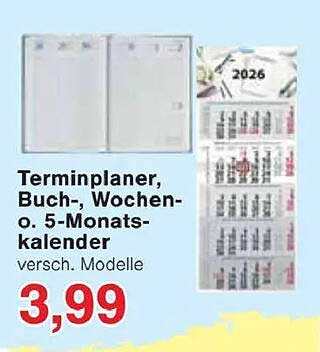 Terminplaner, Buch-, Wochen- oder 5-Monatskalender - verschiedene Modelle