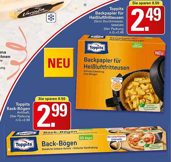 Toppits Backpapier für Heißluftfritteusen 20cm Durchmesser, fett­dicht, 20er Packung