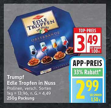 Trumpf Edle Tropfen in Nuss, Pralinen, verschiedene Sorten