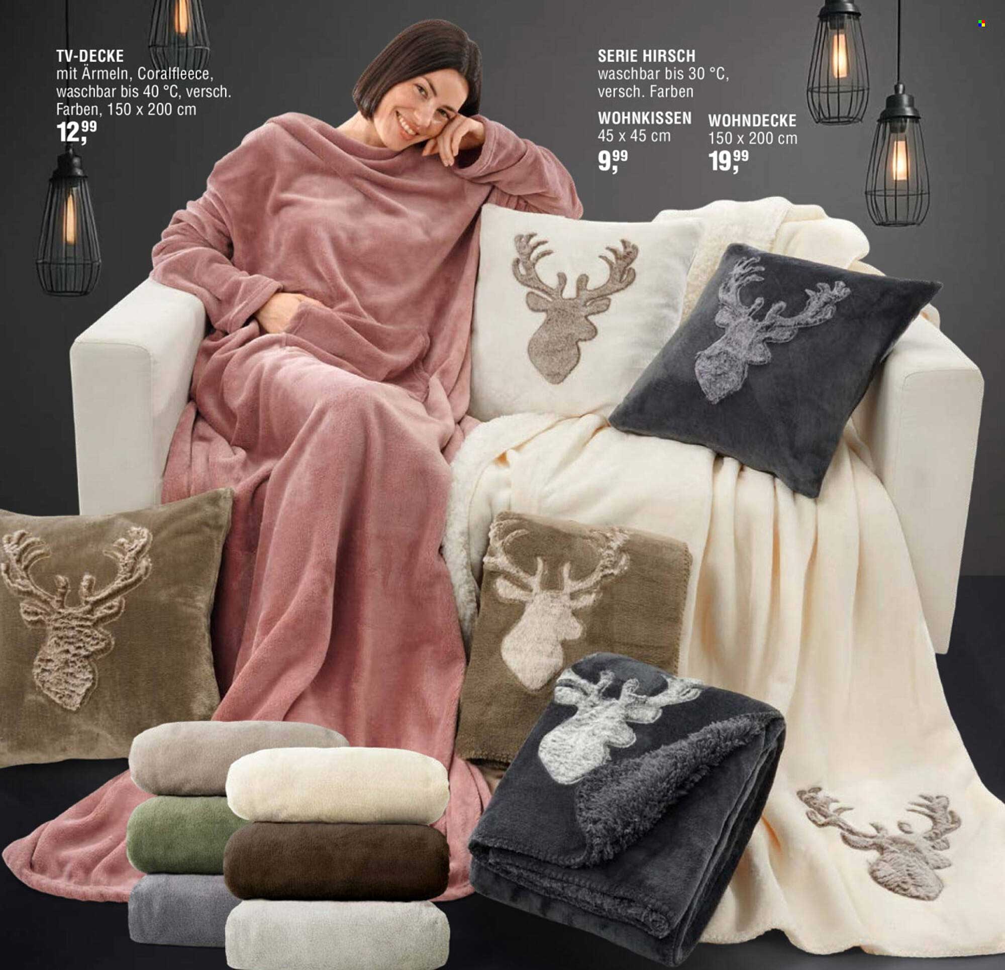 TV-Decke mit Ärmeln, Coral-Fleece, waschbar bis 40 °C, verschiedene Farben, 150 x 200 cm