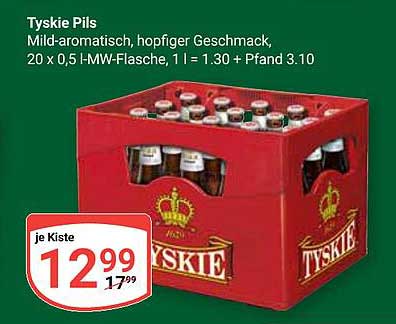 Tyskie Pils – Mild-aromatisch, hopfiger Geschmack, 20 x 0,5 l-MW-Flasche