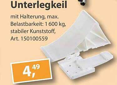 Unterlegkeil mit Halterung, max. Belastbarkeit: 1600 kg, stabiler Kunststoff