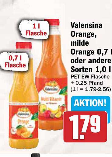 Valensina Orange, milde Orange 0,7 l oder andere Sorten 1,0 l