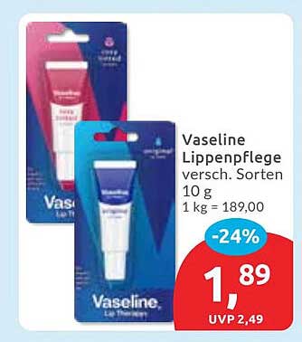 Vaseline Lippenpflege verschieden. Sorten, 10 g