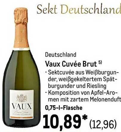 Vaux Cuvée Brut 0,75 l - Deutscher Sekt aus Weißburgunder und Riesling