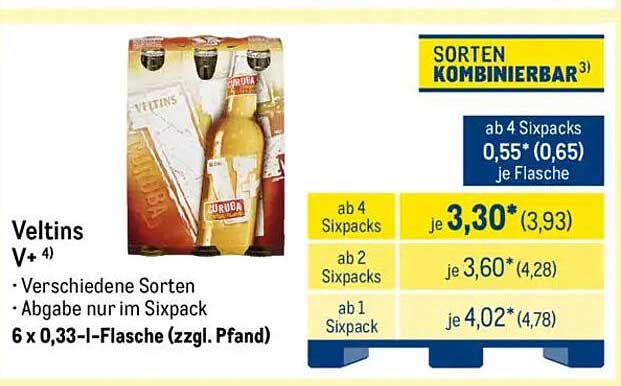 Veltins Bier – 6 x 0,33 l Flasche (zzgl. Pfand)