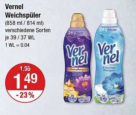 Vernel Weichspüler (858 ml / 814 ml) verschiedene Sorten