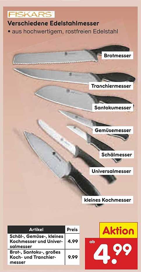 Verschiedene Edelstahlmesser von Fiskars