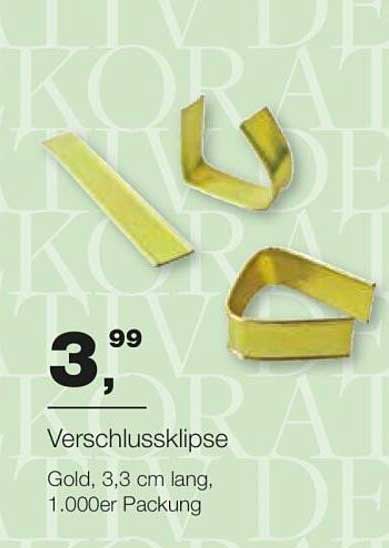 Verschlussklipse, Gold, 3,3 cm lang, 1.000er Packung