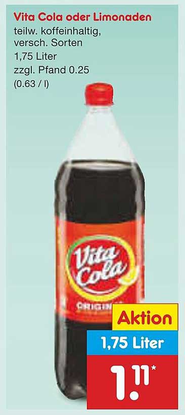 Vita Cola oder Limonaden - 1,75 Liter für 1,11 €