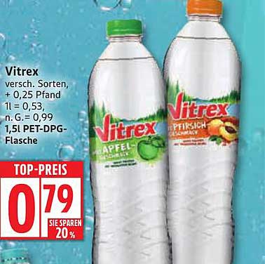Vitrex Mineralwasser 1,5L PET-DPG-Flasche - Erfrischung in verschiedenen Sorten