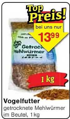 Vogelfutter - getrocknete Mehlwürmer im Beutel, 1 kg