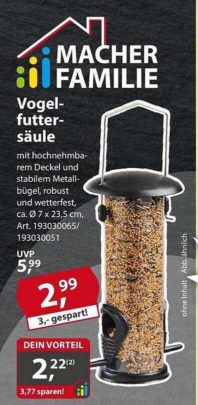 Vogelfuttersäule mit hochnehmbarem Deckel und stabilem Metallbügel