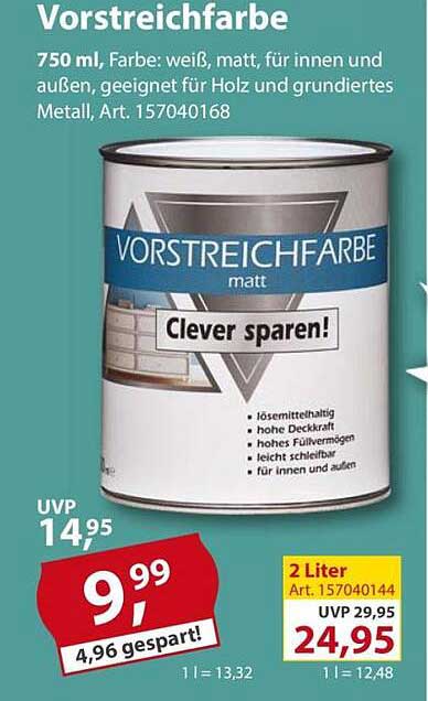 Vorstreichfarbe 750 ml, matte Farbe für innen und außen